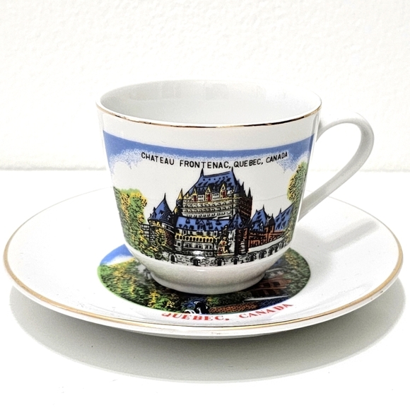 Chateau Frontenac Quebec Souvenir Porcelain Mini Tea Cup & Saucer - Picture 1 of 14